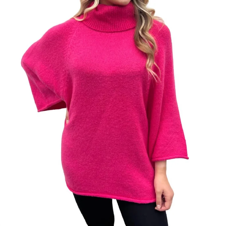 Dolman Turtleneck Sweater In Hot Pink Fleece Fabric Down Fabric Feather Fabric