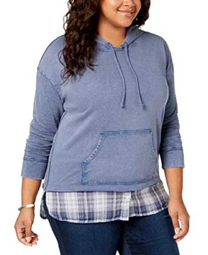Plus Size Layered-Look Hoodie Hoodie with Metallic Shiny Futuristic