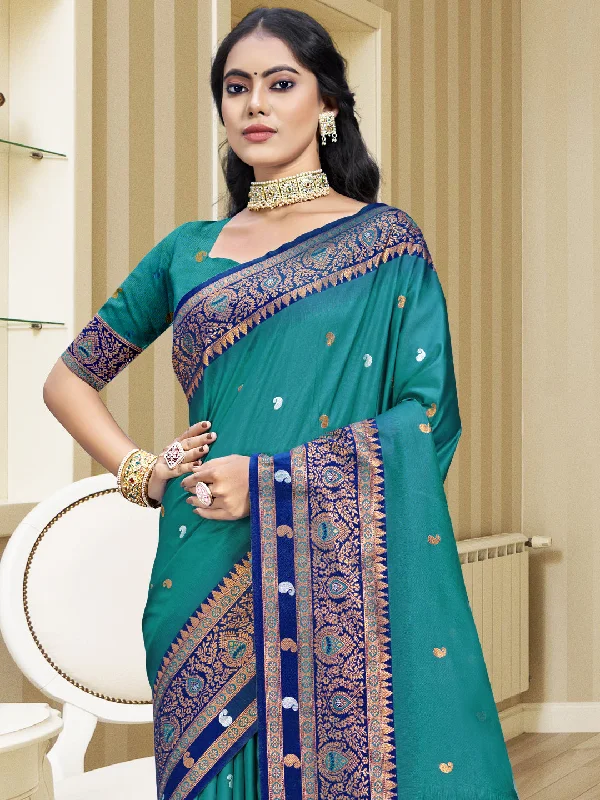 Women Sky Blue Silk Saree With Un Stitched Blouse Feminine Tie Blouse