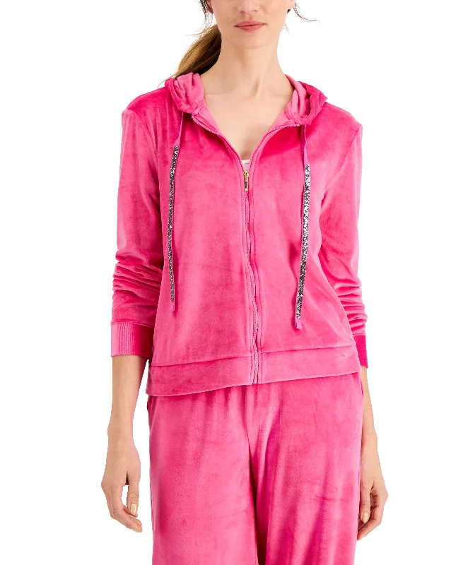 Charter Club Velour Zip Front Hoodie Hoodie with Hidden Zipper Minimalist Clean