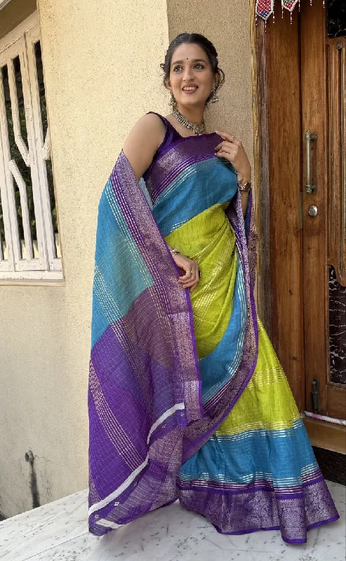 Women Party Wear Foil Chex Printed Dhola Silk Saree with Un Stitched Blouse Silky Draped Blouse Women Party Wear Foil Chex Printed Dhola Silk Saree with Un Stitched Blouse Silky Draped Blouse