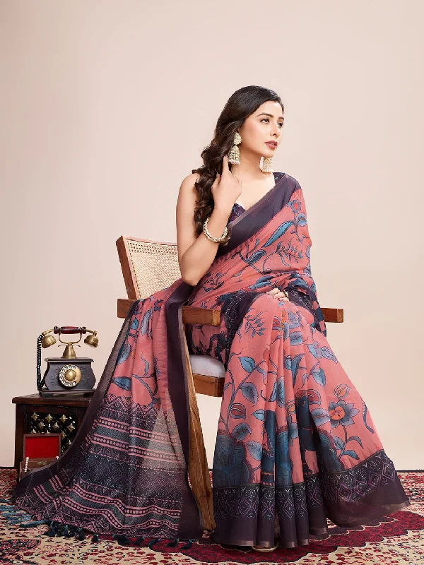 Women Party Wear Flower Printed Semi Linen Saree with Un Stitched Blouse Peter Pan Collar Blouse Women Party Wear Flower Printed Semi Linen Saree with Un Stitched Blouse Peter Pan Collar Blouse