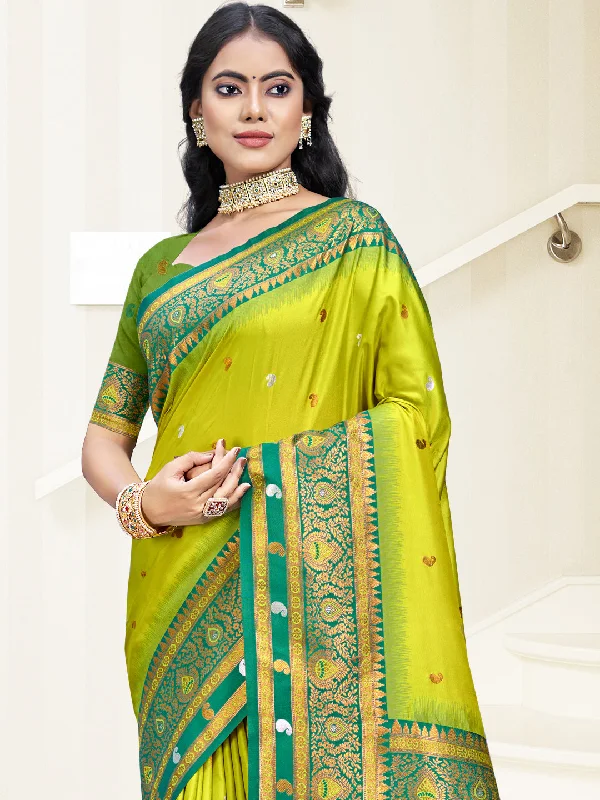 Women Sea Green Silk Saree With Un Stitched Blouse Stylish Wrap Blouse
