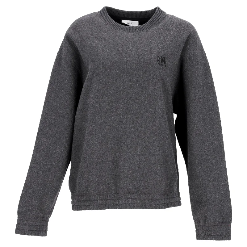 AMI Paris Alexandre Mattiussi Crewneck Sweater in Grey Cotton Sweater Knitwear Pullover