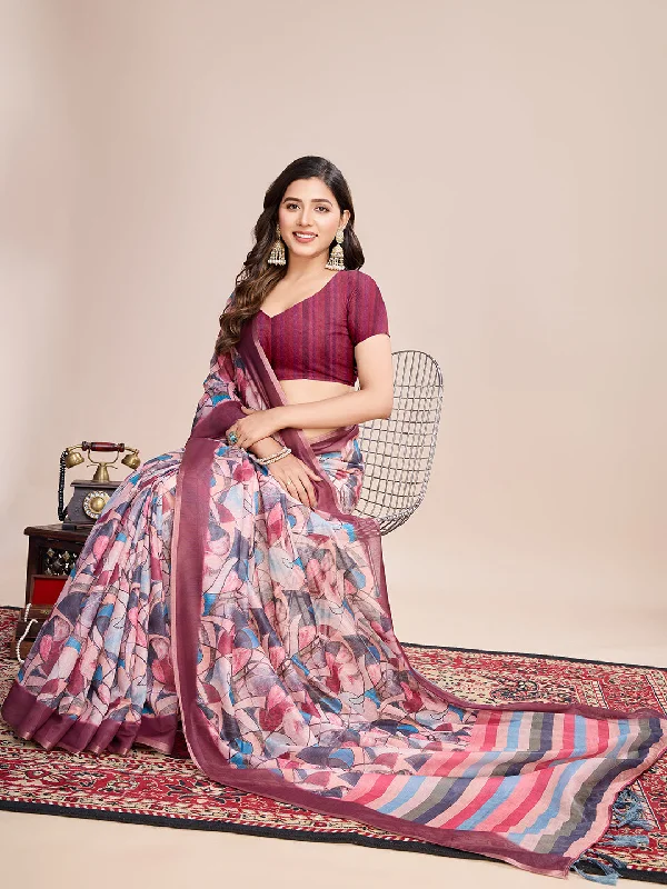 Women Party Wear Flower Printed Semi Linen Saree with Un Stitched Blouse Embroidered Cotton Blouse Women Party Wear Flower Printed Semi Linen Saree with Un Stitched Blouse Embroidered Cotton Blouse