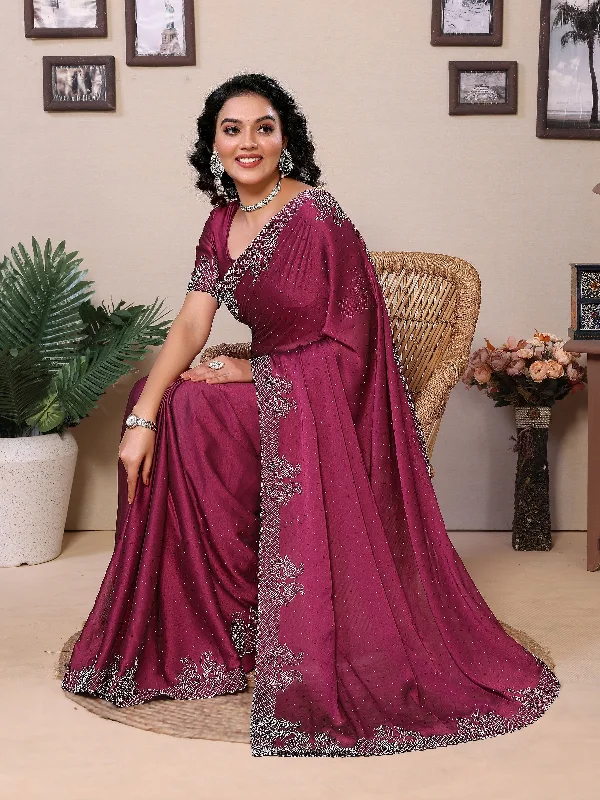 Women Party Wear Diamond worked Rangoli Silk(Satin) Saree with Un Stitched Blouse Relaxed Fit Blouse Women Party Wear Diamond worked Rangoli Silk(Satin) Saree with Un Stitched Blouse Relaxed Fit Blouse
