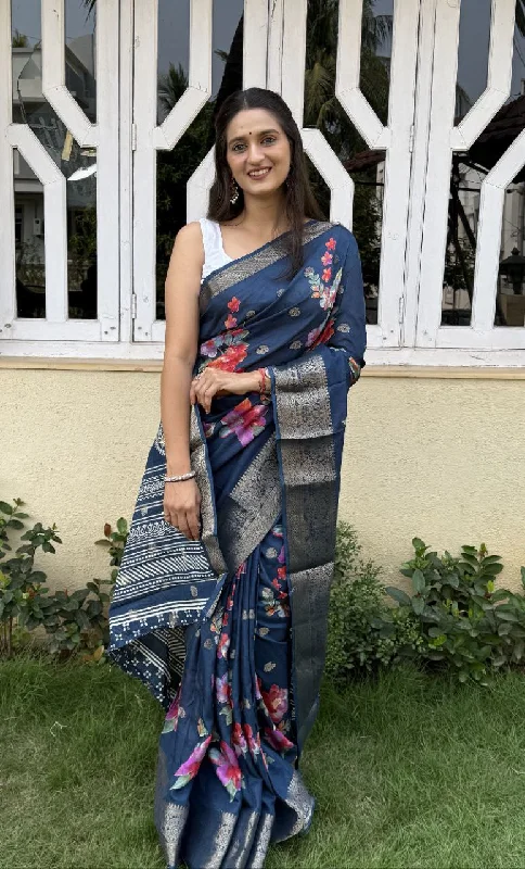 Women Party Wear Jeaquard Butti Dhola silk Saree with Un Stitched Blouse Floral Chiffon Blouse Women Party Wear Jeaquard Butti Dhola silk Saree with Un Stitched Blouse Floral Chiffon Blouse