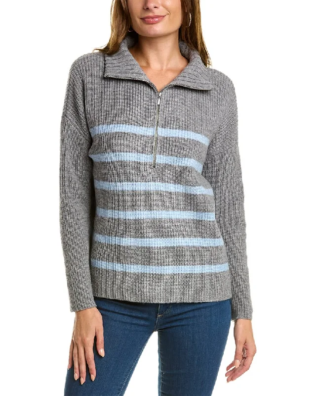 Forte Cashmere Striped Rib Mock Neck Wool & Cashmere-Blend 1/2-Zip Sweater Chenille Blend Fleece Blend Nylon Blend