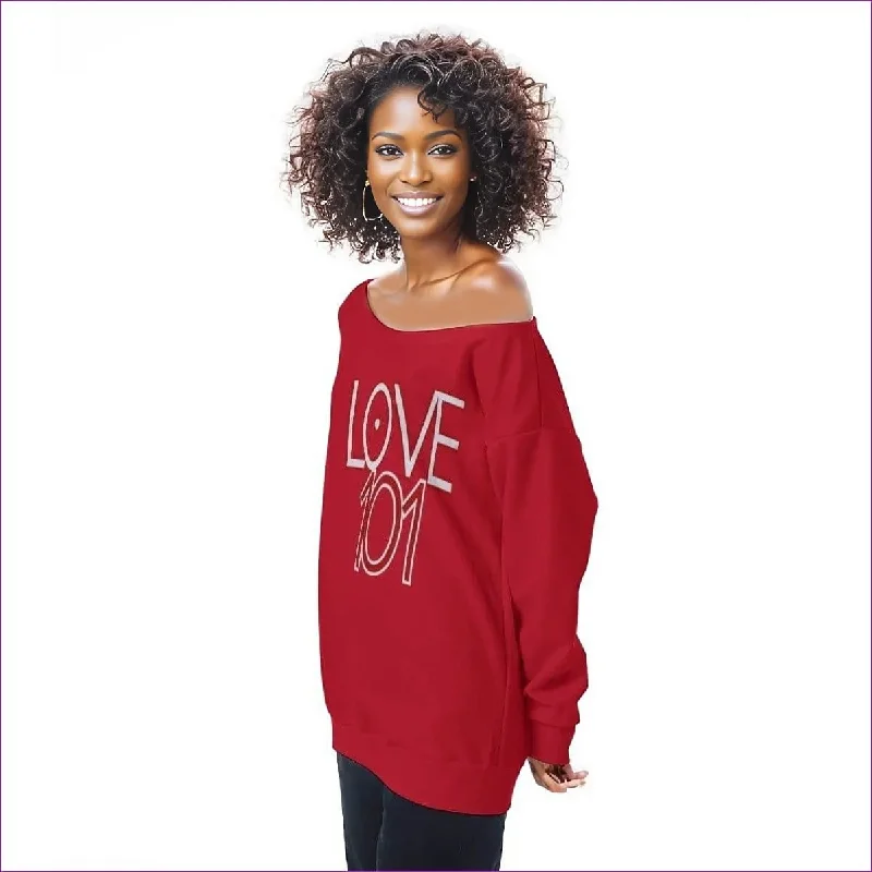 Love 101 Womens Off Shoulder Sweatshirt Hoodie with Side Slits Relaxed Casual