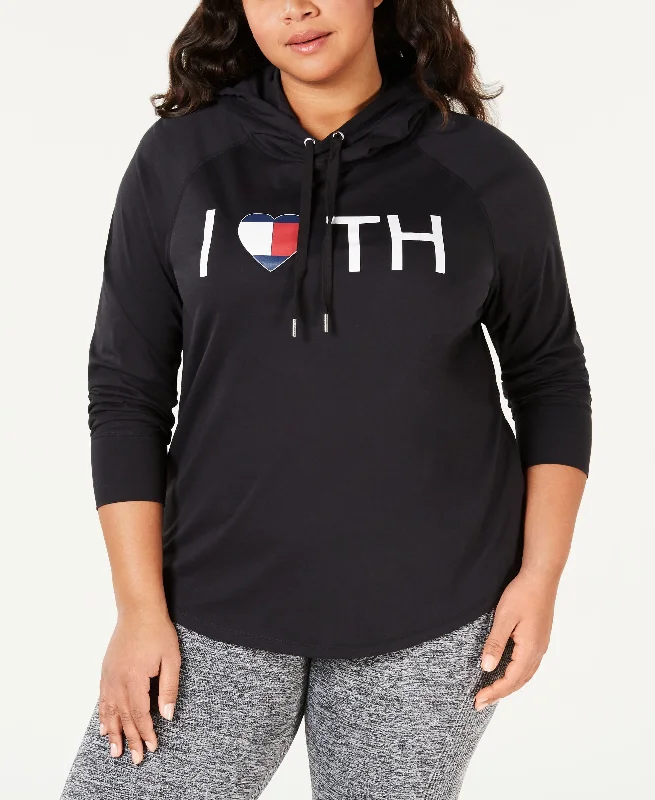 Tommy Hilfiger Sport Plus Size I Love Th Logo Hoodie Hoodie with Elastic Waist Stretchable Comfortable Tommy Hilfiger Sport Plus Size I Love Th Logo Hoodie Hoodie with Elastic Waist Stretchable Comfortable