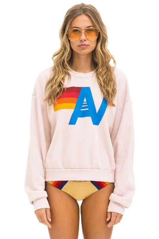 LOGO RELAXED CREW SWEATSHIRT - LIGHT PINK Hoodie with Hem Applique Textured Unique