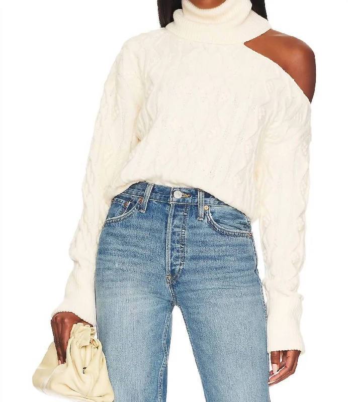Cropped Cable Raundi Sweater In Ivory Iron Safe Non-Iron Wrinkle Free