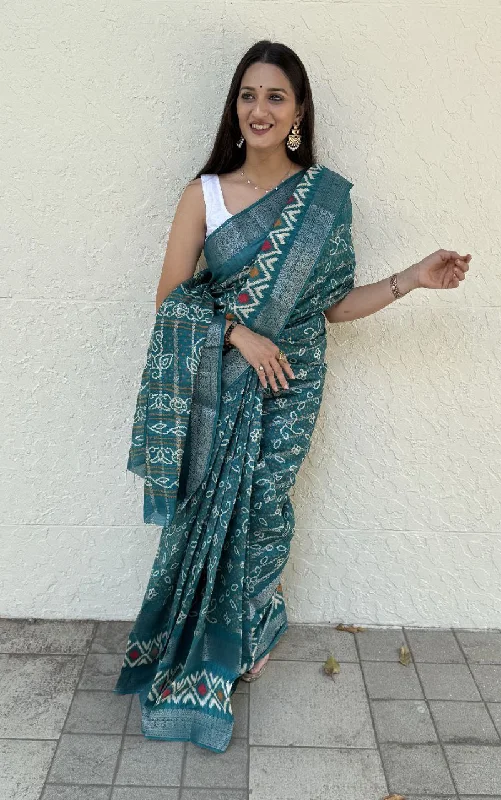 Women Party Wear Bandhej Print Pure Candy Cotton Silk Saree with Un Stitched Blouse Boho Printed Blouse Women Party Wear Bandhej Print Pure Candy Cotton Silk Saree with Un Stitched Blouse Boho Printed Blouse