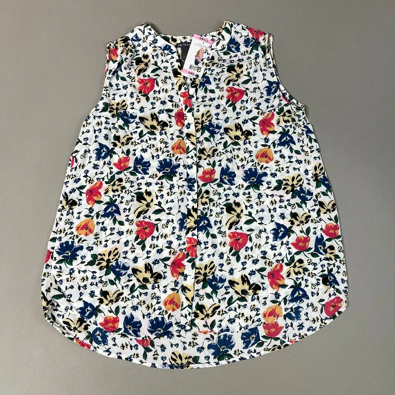 CHELSEA & THEODORE Sleeveless Blouse Women's Size S Bash Floral White 2165072 (NEW) Casual Button Blouse