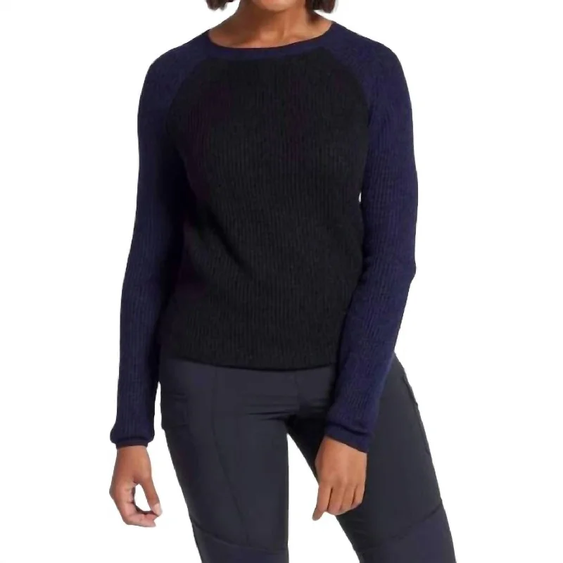 Reilly Cashmere Colorblock Sweater In Navy/black Hooded Sweater Collared Sweater Shawl Collar
