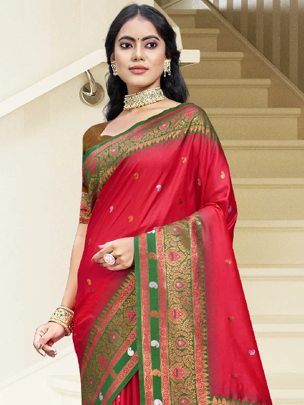Women Dark Pink Silk Saree With Un Stitched Blouse Office Formal Blouse