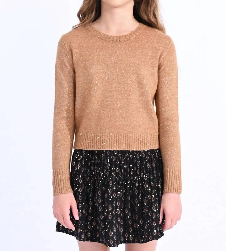 Knit Sweater In Camel Mesh Fabric Canvas Fabric Denim Fabric