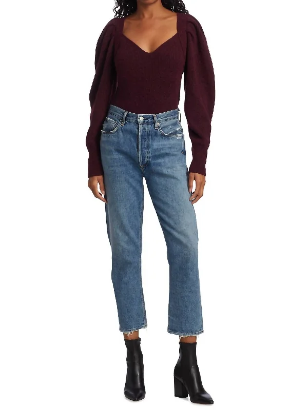 Georgia Sweater In Port Lace Blend Ribbed Blend Corduroy Blend