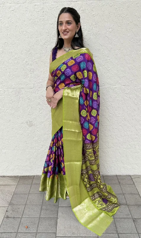 Women Party Wear Printed Dhola Silk Saree with Un Stitched Blouse Frilled Cuff Blouse Women Party Wear Printed Dhola Silk Saree with Un Stitched Blouse Frilled Cuff Blouse