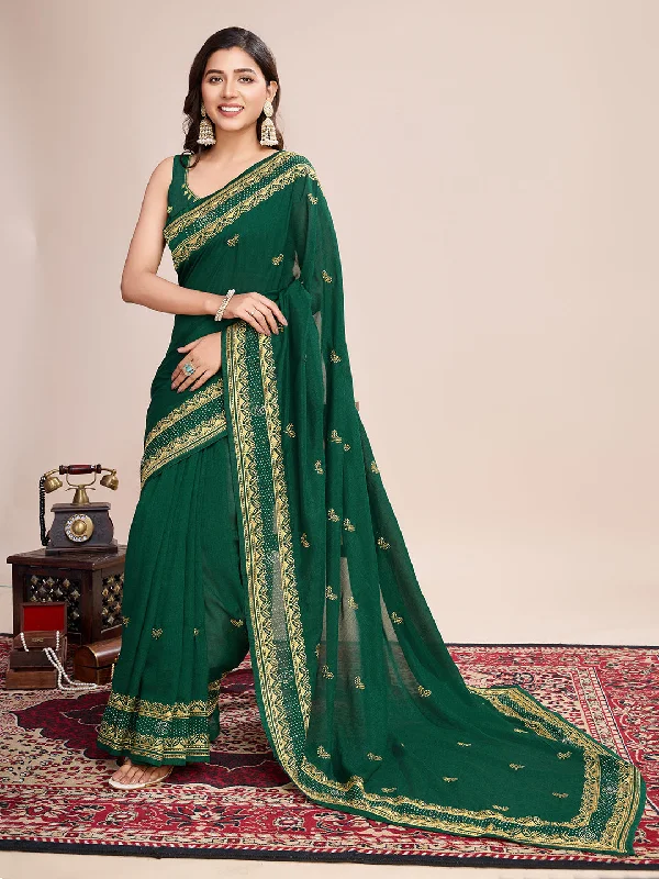 Women Party Wear Flower Embroidery Worked Vichitra Soft Silk Saree with Un Stitched Blouse Chic Off-Shoulder Blouse Women Party Wear Flower Embroidery Worked Vichitra Soft Silk Saree with Un Stitched Blouse Chic Off-Shoulder Blouse