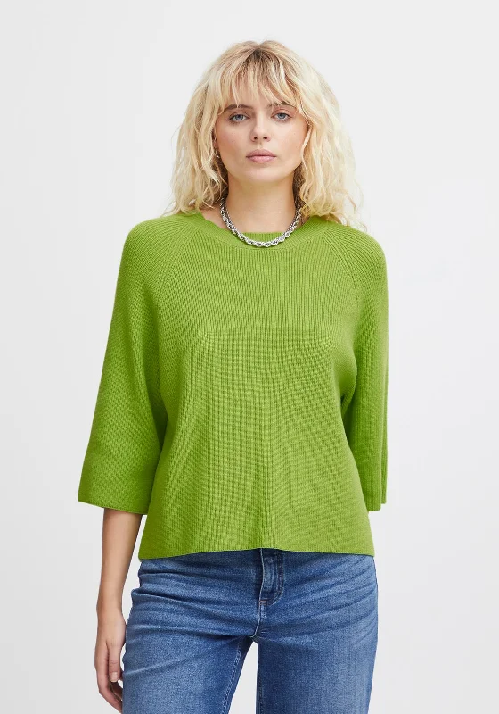 Ichi Boston Knitted Rib Sweater, Parrot Green Jersey Fabric Tulle Fabric Batik Fabric