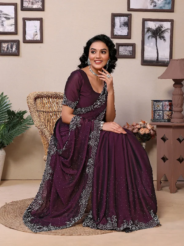 Women Party Wear Diamond worked Rangoli Silk(Satin) Saree with Un Stitched Blouse Pleated Collar Blouse Women Party Wear Diamond worked Rangoli Silk(Satin) Saree with Un Stitched Blouse Pleated Collar Blouse