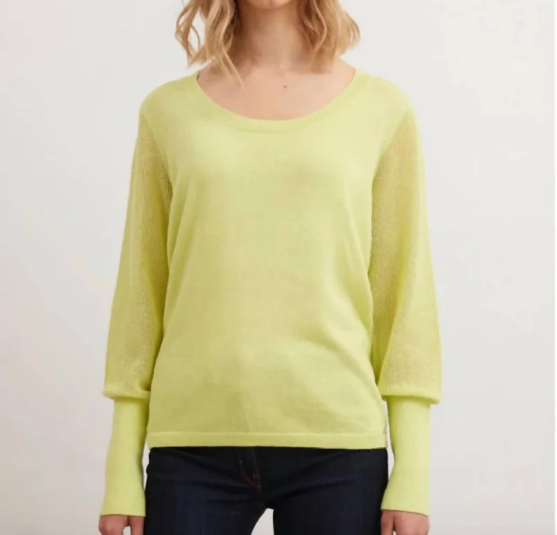 Lamia Long Sleeve Sweater In Green Toggled Drawstring Belted