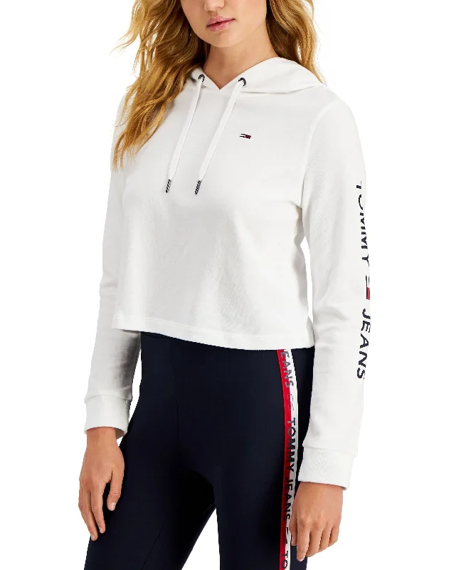 Tommy Jeans Cropped Pullover Hoodie Hoodie with Tied Waist Feminine Flattering