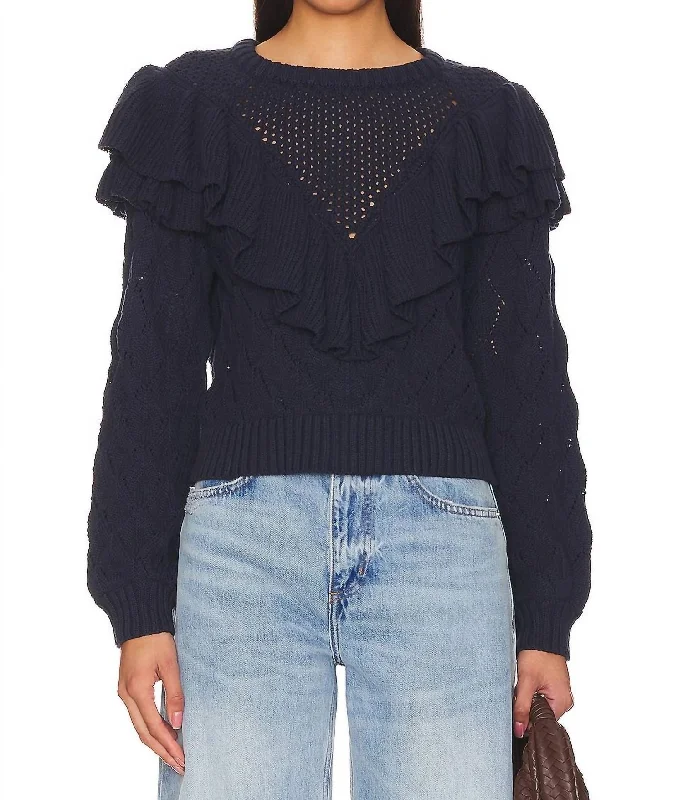 Giada Sweater In Indigo Lace Blend Ribbed Blend Corduroy Blend