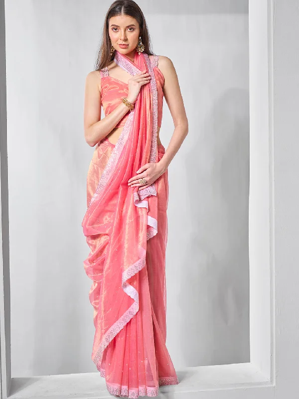 Women Party Wear Embbroidery Worked Tissue Silk Saree with Un Stitched Blouse Delicate Pleat Blouse Women Party Wear Embbroidery Worked Tissue Silk Saree with Un Stitched Blouse Delicate Pleat Blouse