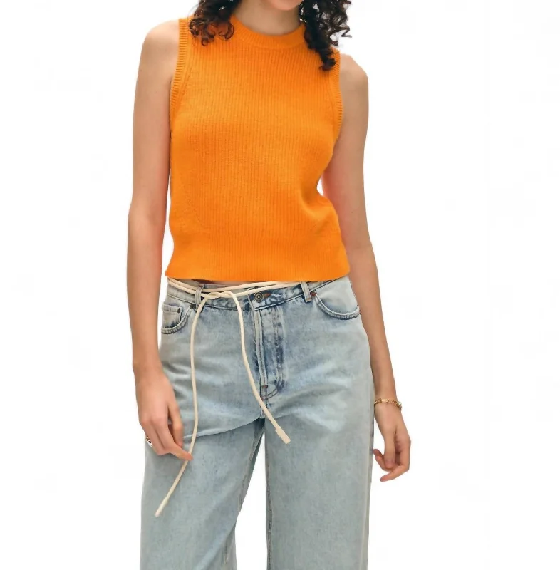 Cotton Blend Ribbed Shell Sweater In Tangerine Print Jacquard Patchwork