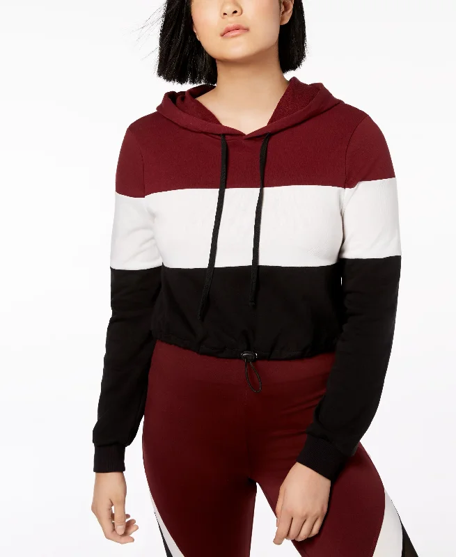 Material Girl Juniors Colorblocked Cropped Hoodie Hoodie with Frayed Bohemian Relaxed