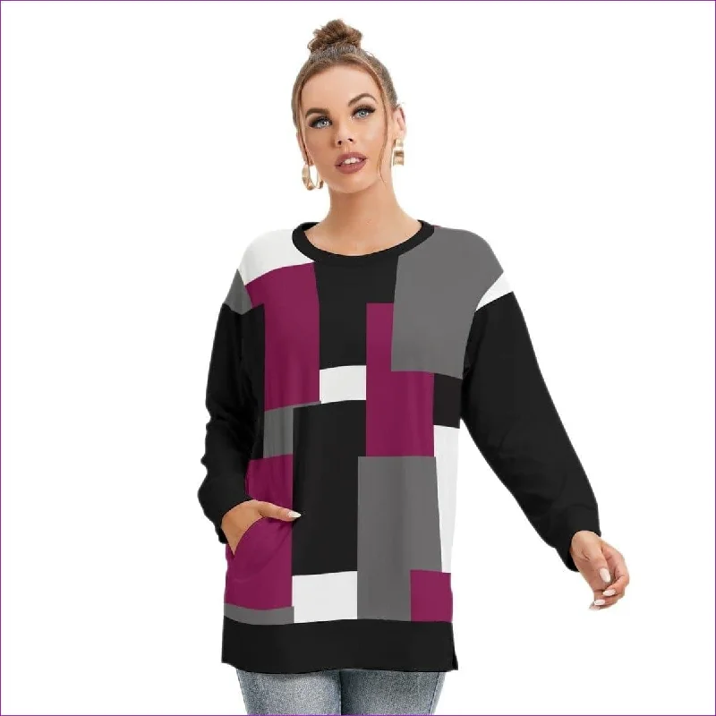 Patchwork Womens Side Split O-neck Sweatshirt Hoodie with Magnetic Closure Innovative Modern Patchwork Womens Side Split O-neck Sweatshirt Hoodie with Magnetic Closure Innovative Modern