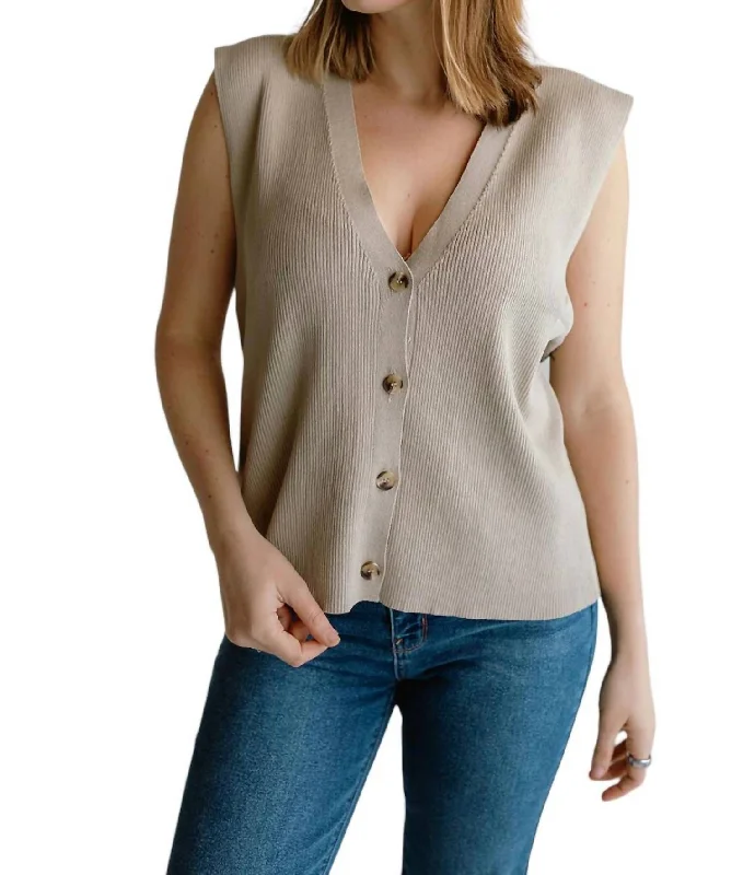 Summer Sweater Vest In Greige Cable Knit Ribbed Knit Lace Knit