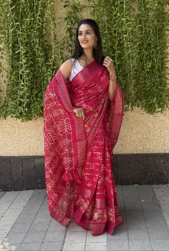 Women Party Wear Bandhej Pura Candy Cotton Silk Saree with Un Stitched Blouse Soft Knit Blouse Women Party Wear Bandhej Pura Candy Cotton Silk Saree with Un Stitched Blouse Soft Knit Blouse