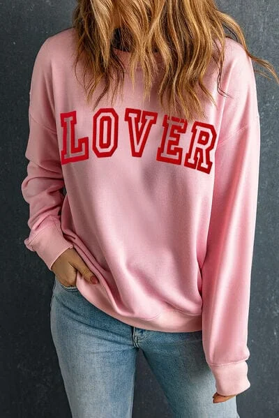 LOVER Round Neck Dropped Shoulder Sweatshirt Hoodie with Camouflage Military Edgy