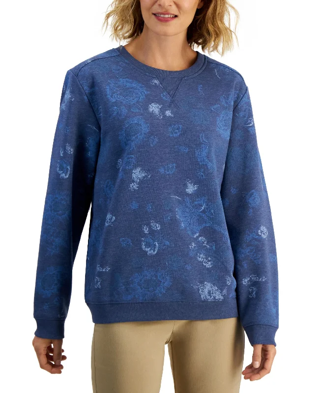 Women's Printed Sweatshirt Hoodie with Ribbed Hem Stretchable Secure