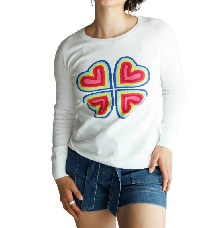 4 Hearts Crew Sweater In White Beaded Sweater Sequined Faux Fur