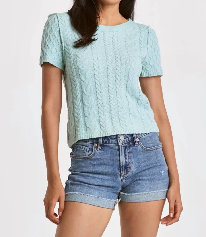 Barry Short Sleeve Sweater In Fresh Mint Boat Neck Shawl Collar Notched Collar