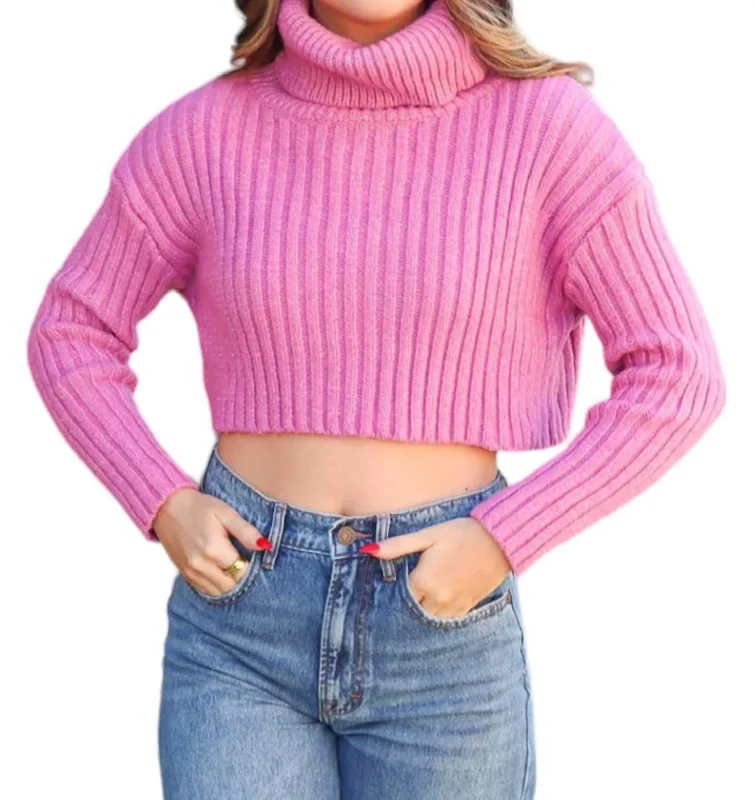 Turtleneck Sweater In Mauve Solid Print Embellished