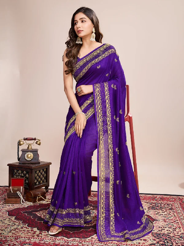Women Party Wear Flower Embroidery Worked Vichitra Soft Silk Saree with Un Stitched Blouse High Neck Blouse Women Party Wear Flower Embroidery Worked Vichitra Soft Silk Saree with Un Stitched Blouse High Neck Blouse