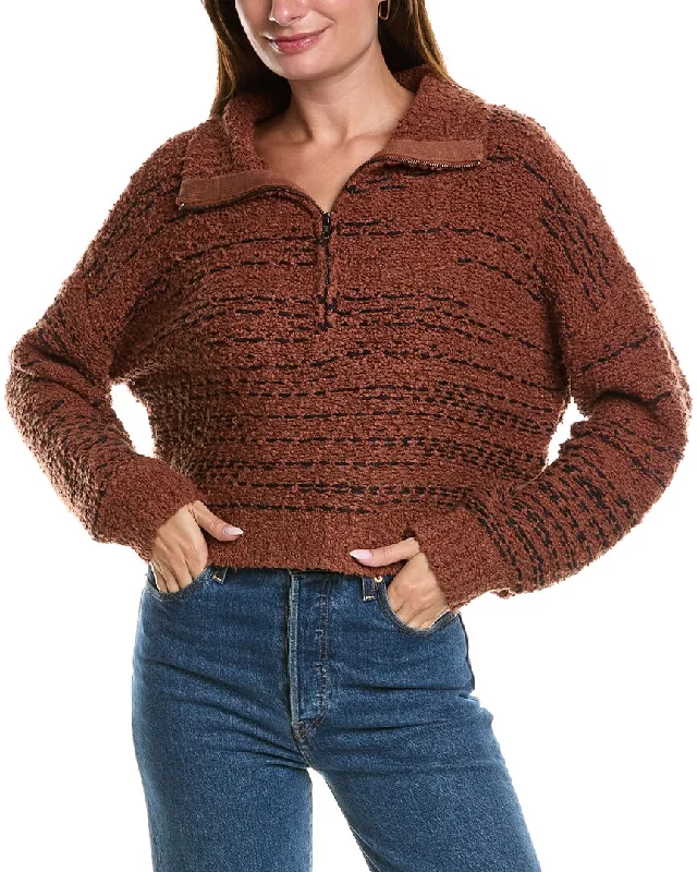 Saltwater Luxe 1/2-Zip Sweater Denim Fabric Leather Fabric Suede Fabric
