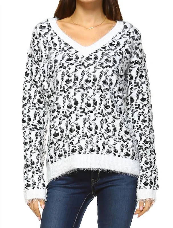 Women's Leopard Sweater In Black Graphic Sweater Embroidered Appliqued