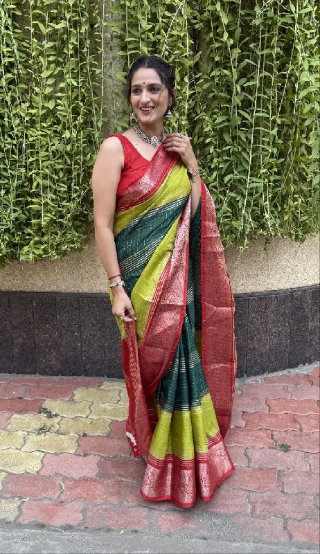 Women Party Wear Foil Chex Printed Dhola Silk Saree with Un Stitched Blouse High Neck Blouse Women Party Wear Foil Chex Printed Dhola Silk Saree with Un Stitched Blouse High Neck Blouse
