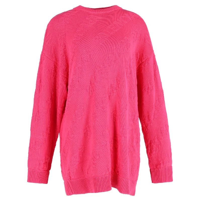 Balenciaga  Textured Logo Crew Neck Jumper In Pink Cotton Boxy Sweater Fitted Sweater A-Line