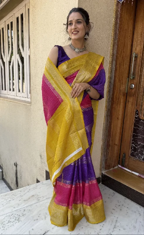 Women Party Wear Foil Chex Printed Dhola Silk Saree with Un Stitched Blouse Chic Square Blouse Women Party Wear Foil Chex Printed Dhola Silk Saree with Un Stitched Blouse Chic Square Blouse