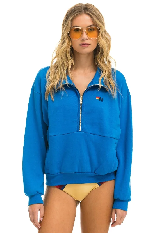LOGO EMBROIDERY HALF ZIP SWEATSHIRT - OCEAN Hoodie with Raglan Sleeves Sporty Comfortable LOGO EMBROIDERY HALF ZIP SWEATSHIRT - OCEAN Hoodie with Raglan Sleeves Sporty Comfortable