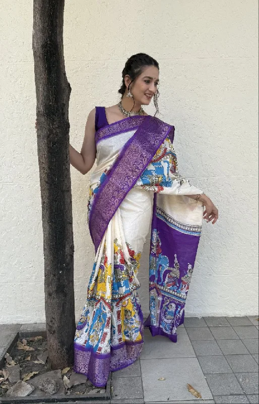 Women Party Wear Flower Print Dhola Silk Saree with Un Stitched Blouse Casual Stripe Blouse Women Party Wear Flower Print Dhola Silk Saree with Un Stitched Blouse Casual Stripe Blouse