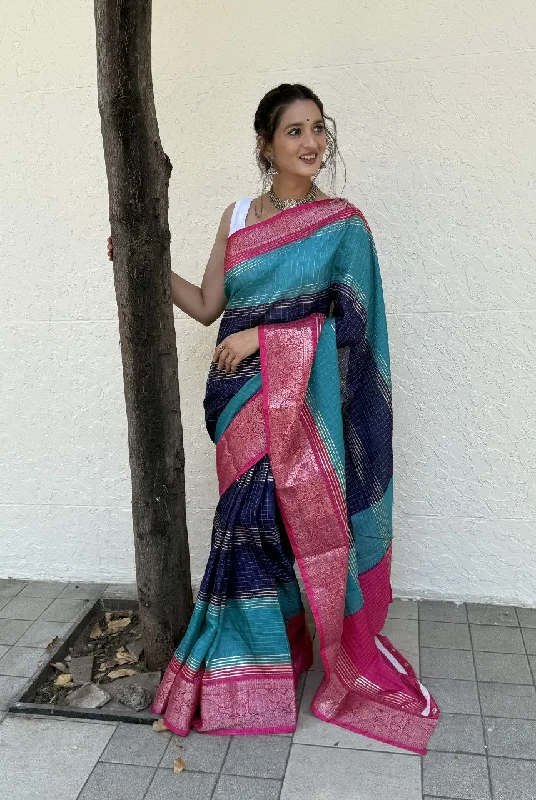 Women Party Wear Foil Chex Printed Dhola Silk Saree with Un Stitched Blouse Pastel Color Blouse Women Party Wear Foil Chex Printed Dhola Silk Saree with Un Stitched Blouse Pastel Color Blouse