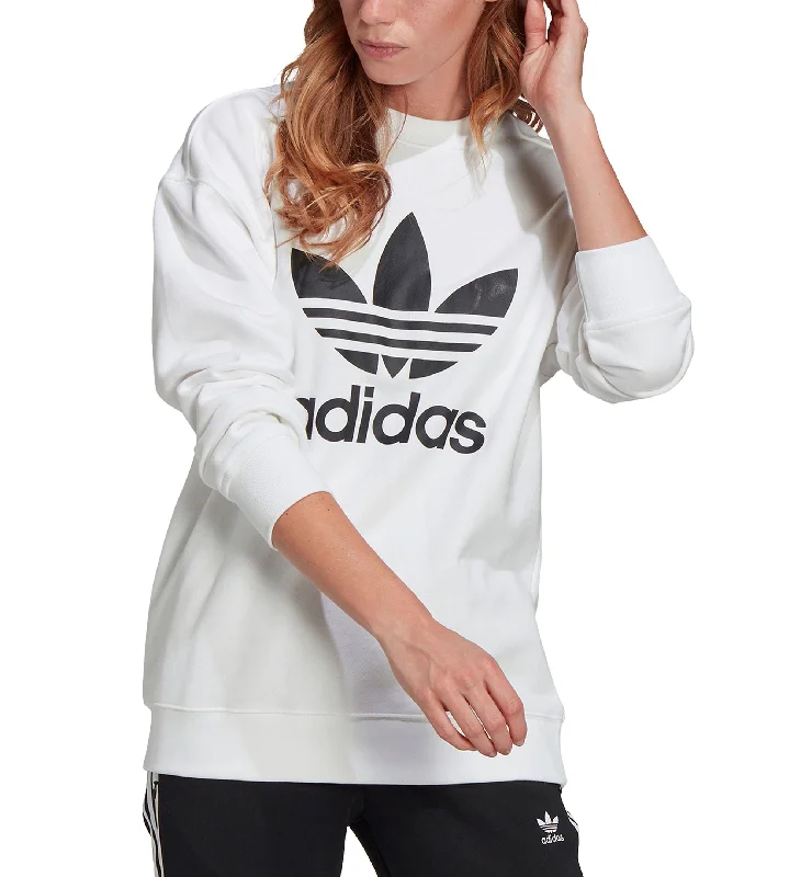 Adidas Originals Womens Trefoil Crewneck Sweatshirt Hoodie with Side Slits Relaxed Casual Adidas Originals Womens Trefoil Crewneck Sweatshirt Hoodie with Side Slits Relaxed Casual